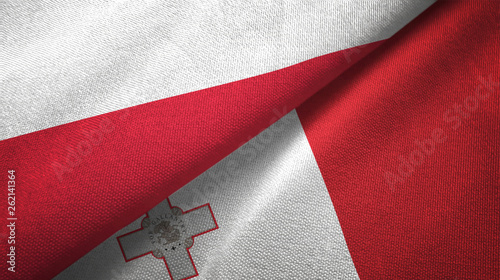 Poland and Malta two flags textile cloth, fabric texture photo