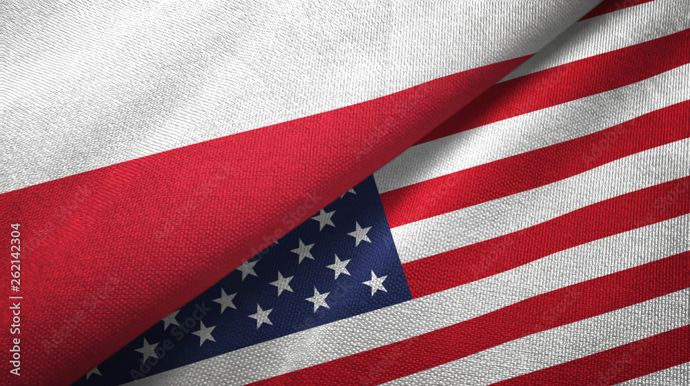 Poland and United States two flags textile cloth, fabric texture Poland and United States two flags textile cloth, fabric texture