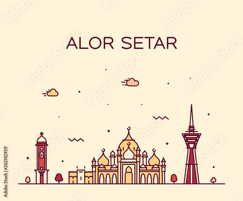 Картината върху платно Alor Setar skyline Kedah Malaysia vector linear