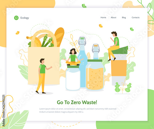 Go to Zero Waste. Ecology banner. Landing page design template. Flat vector illustration.
