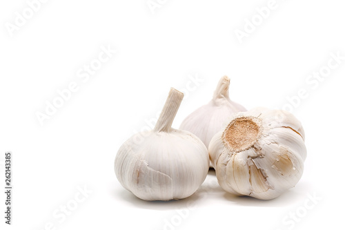 Garlic on white background for food and cooking concept