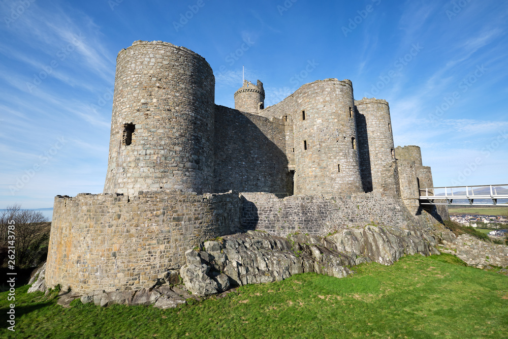 The Harlech Castle in North Wales on a sunny day