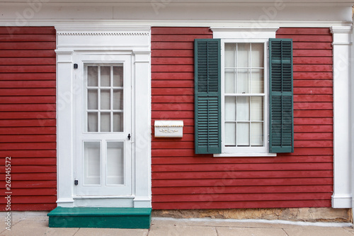 Historic doorway on the sidewalk of a small town