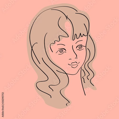Cartoon drawing by hand girl face, quick drawing by simple lines.