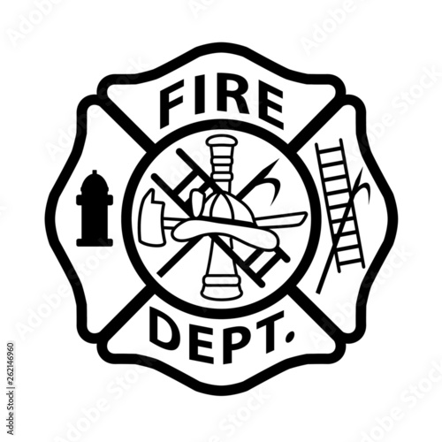 Fire Department Emblem St Florian Maltese Cross White with Black Outline