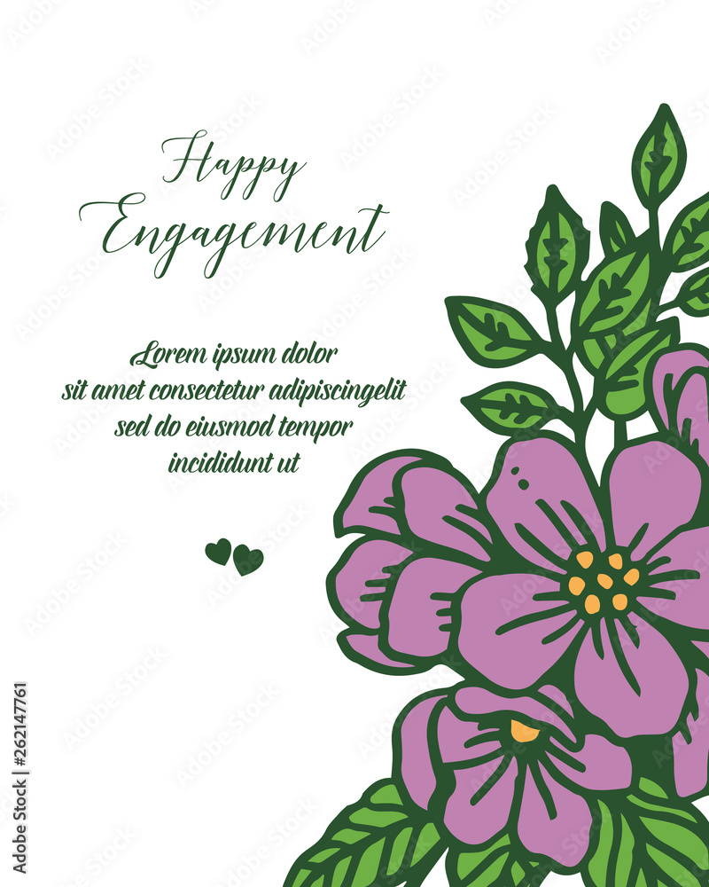 Vector illustration blossom purple flower frame with greeting card of happy engagement