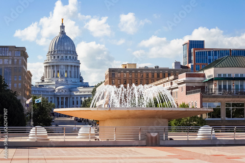 Downtown Madison Wisconsin buildings with Capitol of Wisconsin photo
