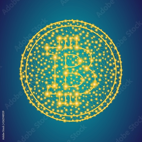 Wallpaper Mural gold bitcoin money icon sign on polygonal low poly plexus line and dots coin background, precious metal online trading, investment in future concept, stock vector illustration clip art Torontodigital.ca