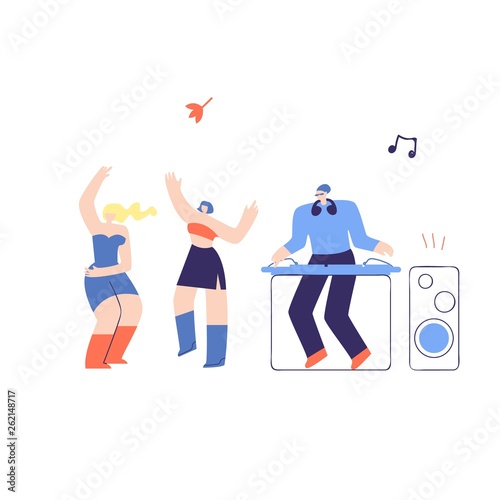 Disco People DJ Fest Flat Vector Illustration