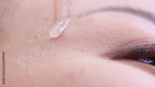 Close up sweat drop on face, Slow motion photo