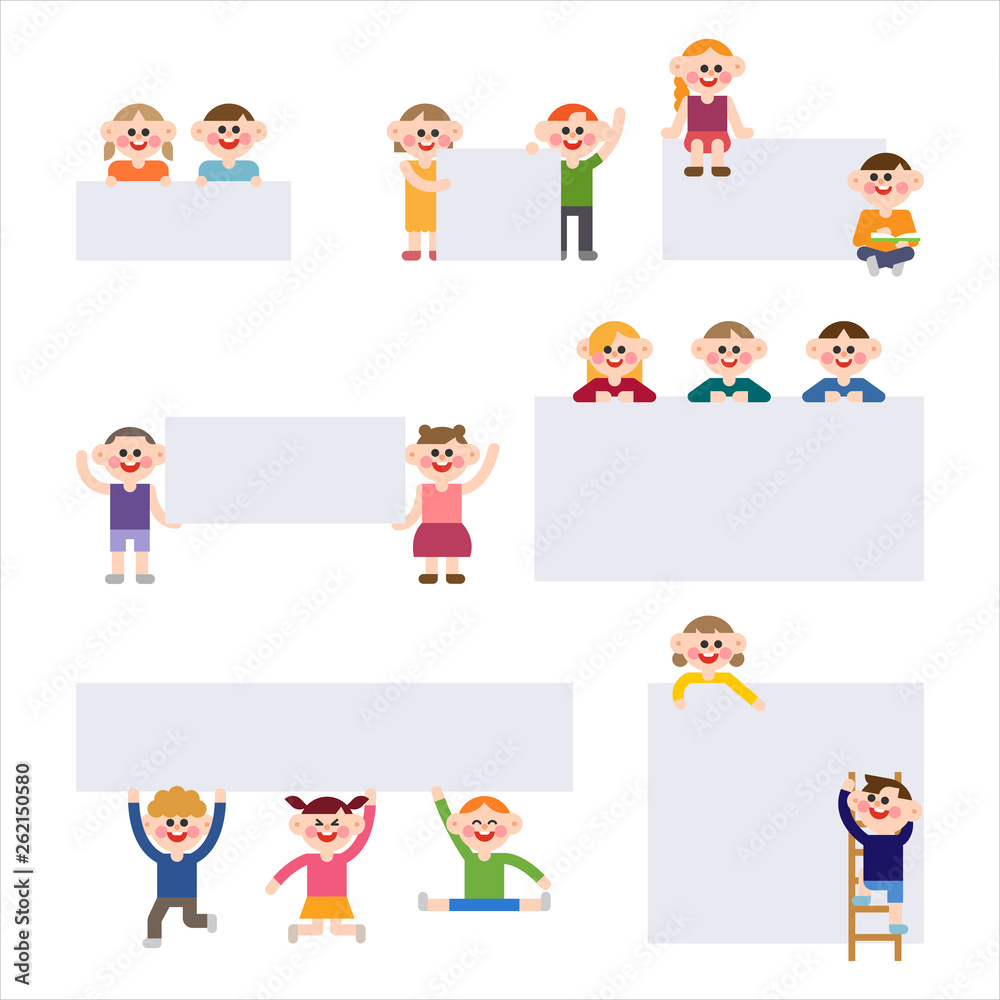 Small and cute characters holding a white board. flat design style minimal vector illustration