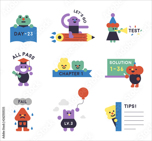 Little cute characters with the concept of studying in school supplies. flat design style minimal vector illustration