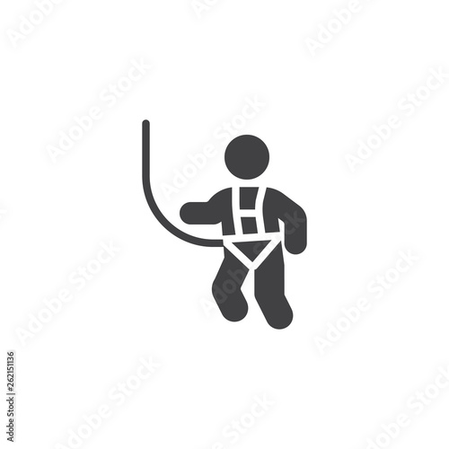 Use Safety Harness vector icon. filled flat sign for mobile concept and web design. Mandatory action sign glyph icon. Symbol, logo illustration. Pixel perfect vector graphics