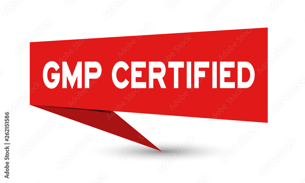 Red paper speech banner with word gmp (abbreviation of good manufacturing practice) certified on white background (Vector) Red paper speech banner with word gmp (abbreviation of good manufacturing practice) certified on white background (Vector)