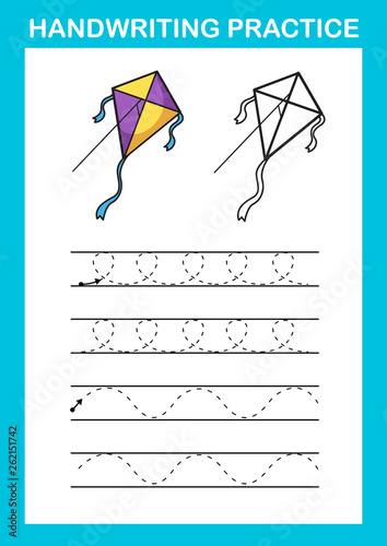 Handwriting practice sheet illustration vector