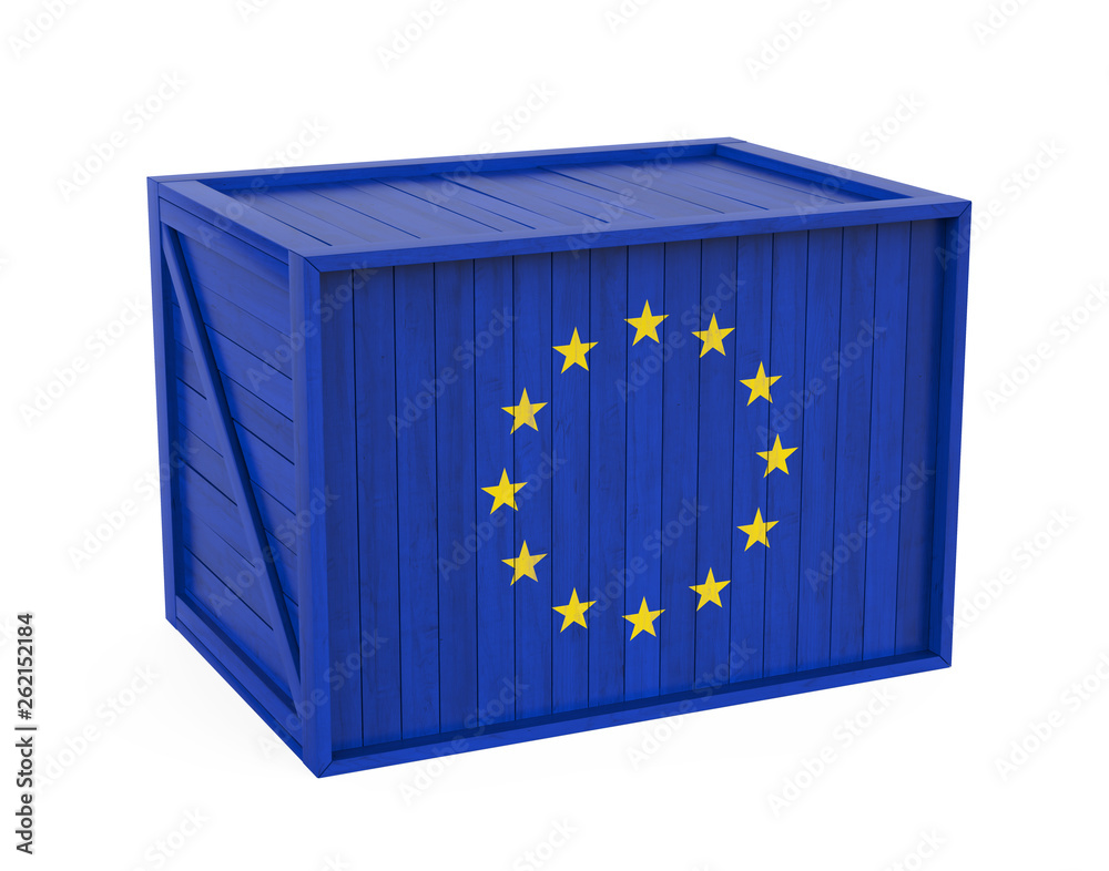 Wooden Crate European Union Flag Isolated Wooden Crate European Union Flag Isolated