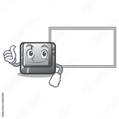 Thumbs up with board button I on a keyboard mascot