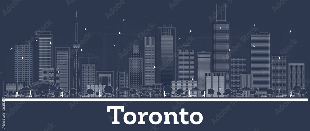 Outline Toronto Canada City Skyline with White Buildings.
