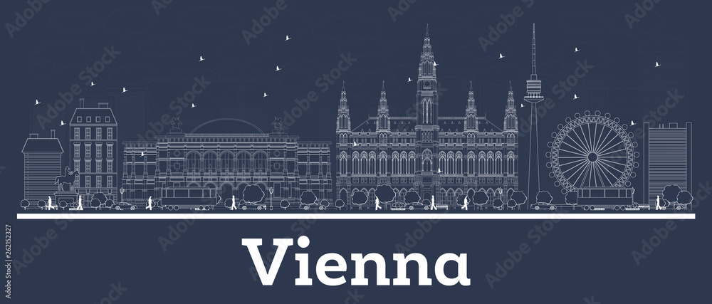 Outline Vienna Austria City Skyline with White Buildings.