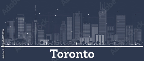Outline Toronto Canada City Skyline with White Buildings.