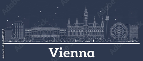 Outline Vienna Austria City Skyline with White Buildings.