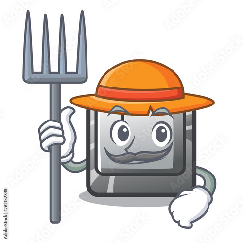 Farmer button I on a keyboard mascot