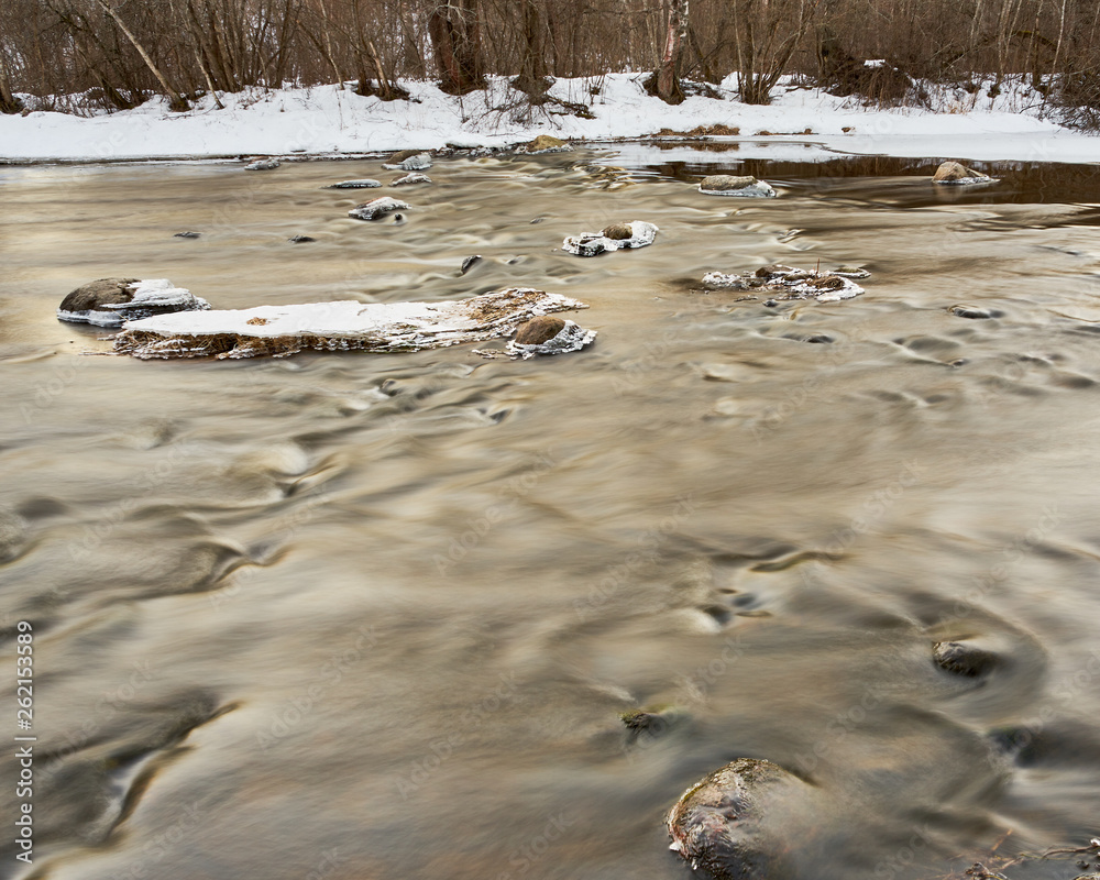 Flooding river in spring afternoon Flooding river in spring afternoon