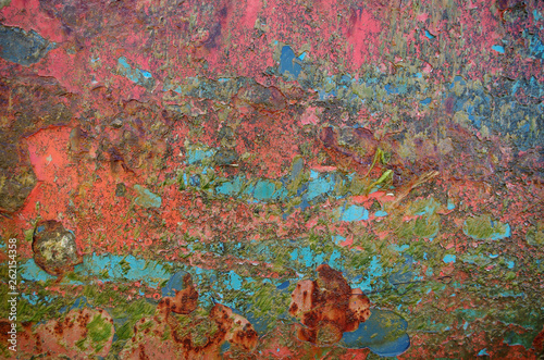 The texture of the surface of rusty iron, painted with old paint