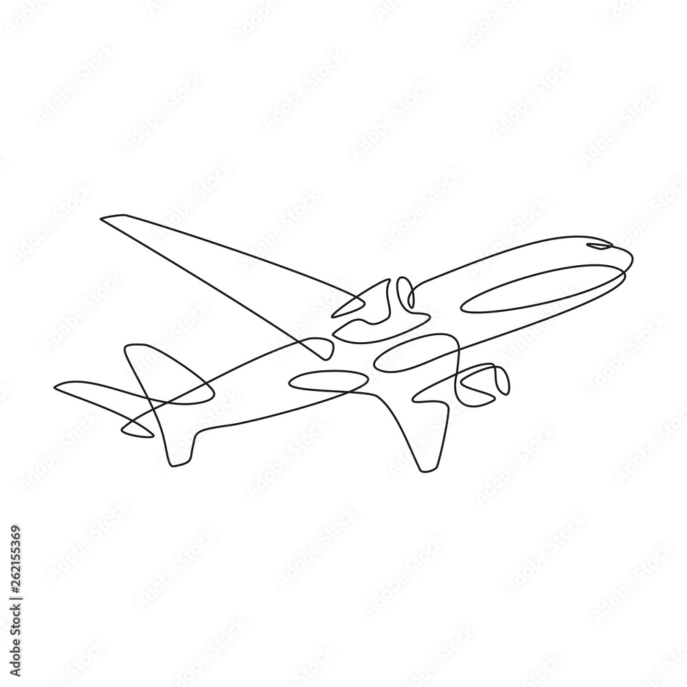 Samolot rysunek jedną linią. Logo wektor - obrazy, fototapety, plakaty 