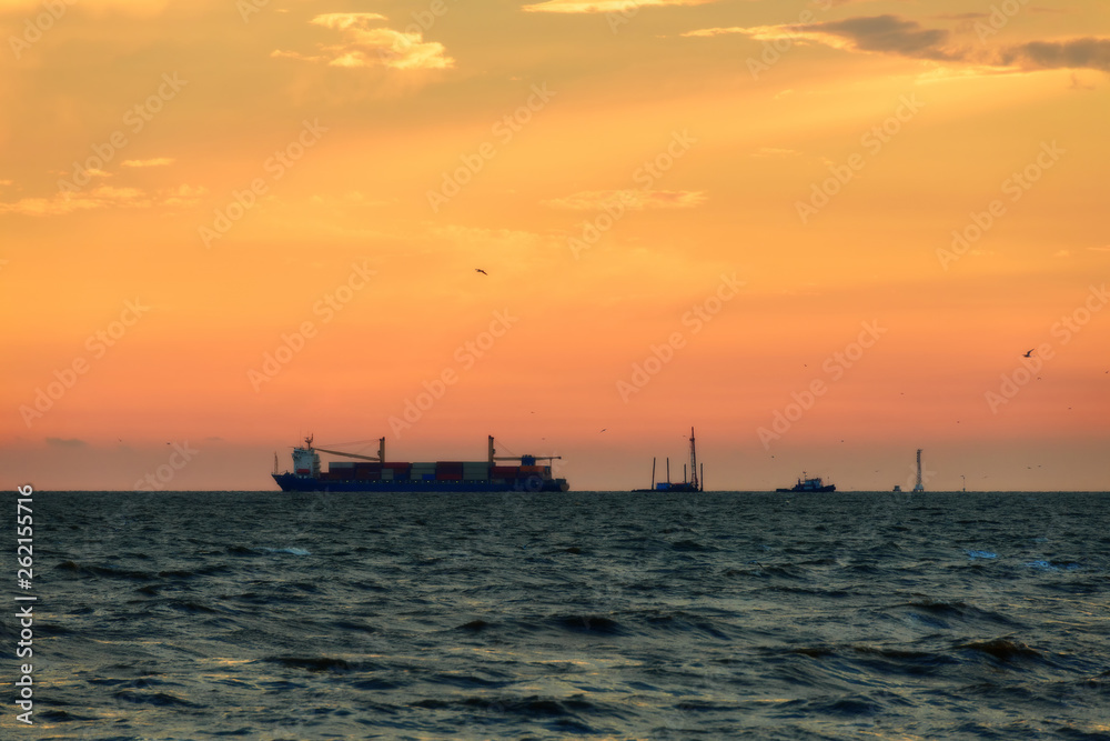 Container ship in the sea