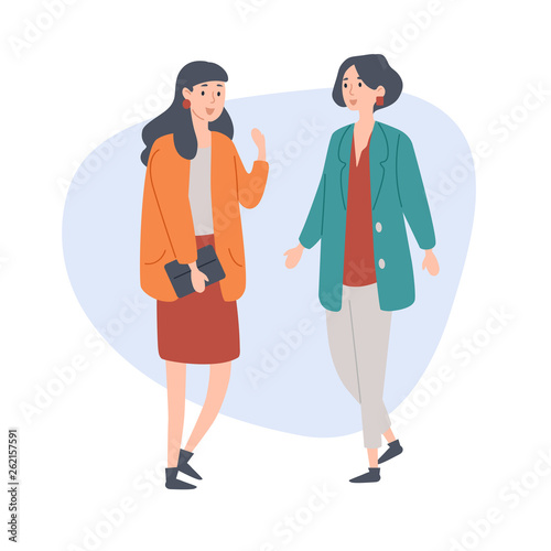 Female friends talking spending time together. Vector illustration