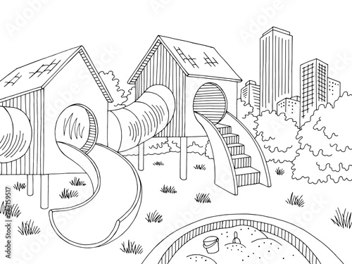 Playground graphic black white landscape sketch illustration vector