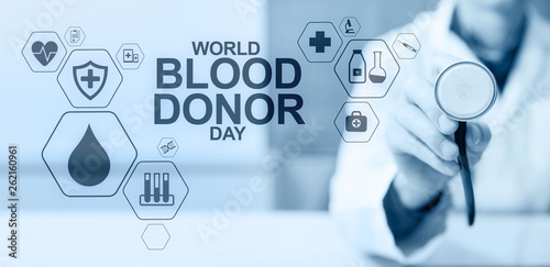 World blood donor's day. Medical concept on screen.