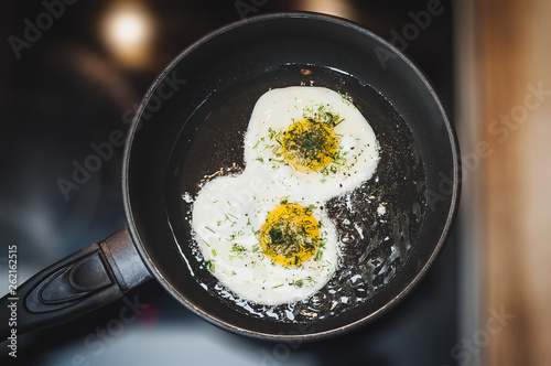 Scrambled eggs as an ideal breakfast for an athlete and just an active person photo