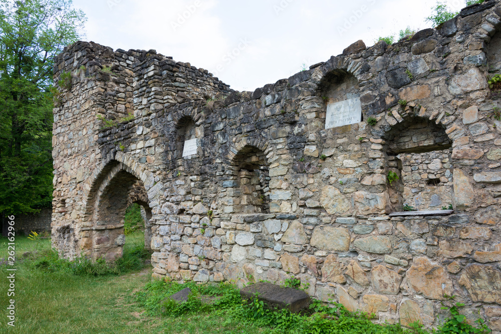 Telavi, Georgia - Jul 08 2018: Ikalto Monastery. a famous Historic site in Telavi, Kakheti, Georgia.