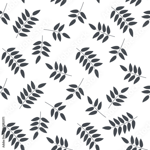 Seamless floral pattern with silhouettes of branches with leaves on a white background. Vector monochrome illustration.