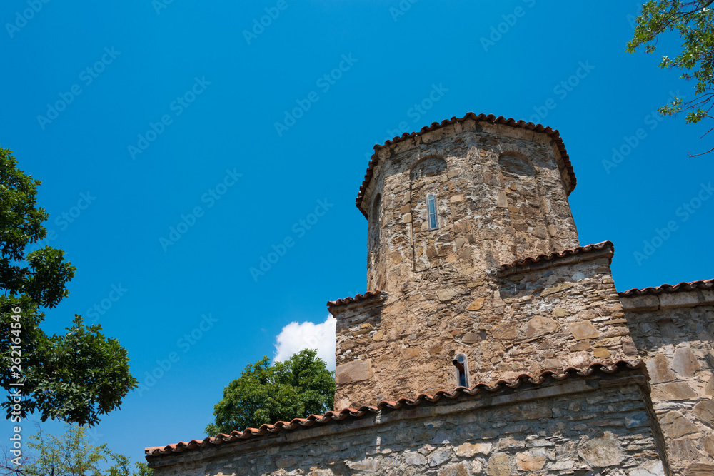 Kvareli, Georgia - Jul 09 2018: Nekresi Monastery. a famous Historic site in Kvareli, Kakheti, Georgia.