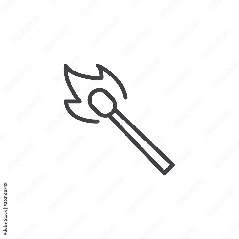 Burning match Stick line icon. linear style sign for mobile concept and web design. Match with flame outline vector icon. Symbol, logo illustration. Pixel perfect vector graphics Burning match Stick line icon. linear style sign for mobile concept and web design. Match with flame outline vector icon. Symbol, logo illustration. Pixel perfect vector graphics