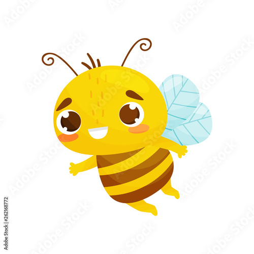 Sweetie bee in flight. Cartoon style. Vector illustration on white background.