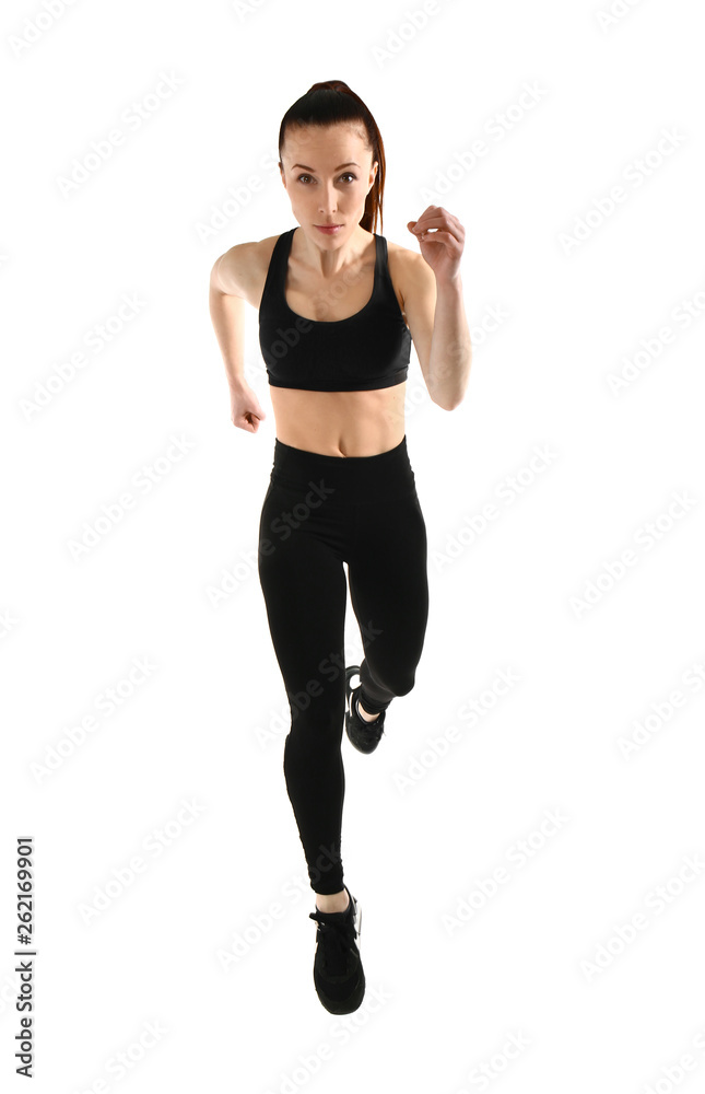 Sporty running woman on white background Sporty running woman on white background