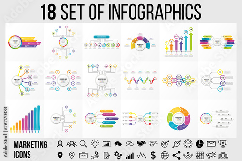 Vector 18 Set Of Infographics Template Design . Business Data Visualization Timeline with Marketing Icons most useful can be used for presentation, diagrams, annual reports, workflow layout