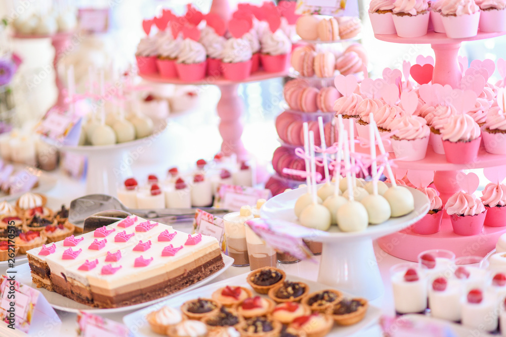 Candy bar with delicious pink sweets Candy bar with delicious pink sweets