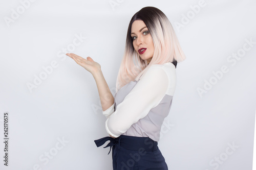 Konstfotografi Blonde secretary woman over white background