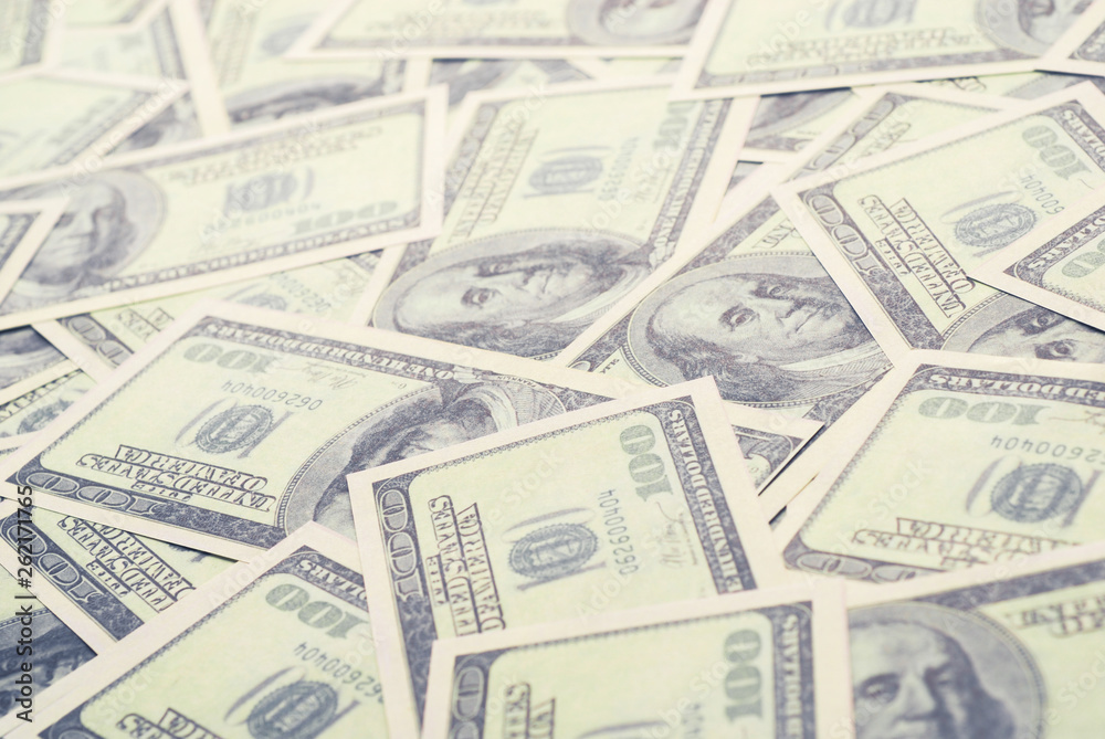 Dollar banknotes background. One hundred dollar banknotes. Money background. Dollar banknotes background. One hundred dollar banknotes. Money background.