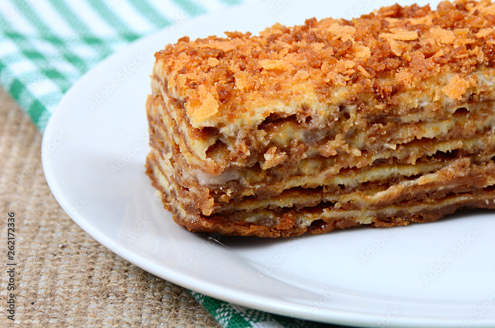 Honey layer cake Medovik closeup view Honey layer cake Medovik closeup view