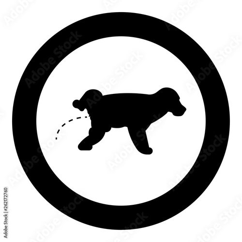 Pissing dog Puppy pissing Pet pissing with raised leg icon in circle round black color vector illustration flat style image