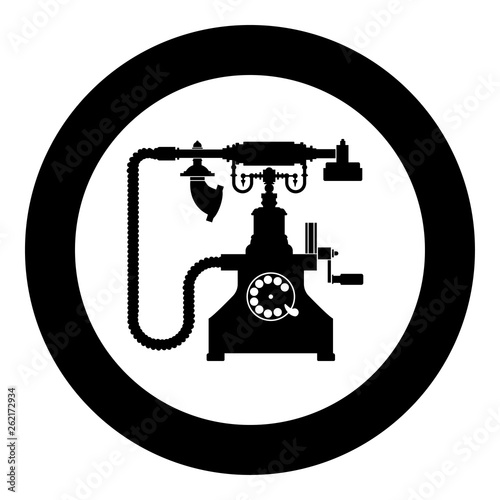 Vintage telephone retro rotary plate Antique phone Old phone Retro phone Rarity telephone Vintage phone Antique telephone Rarity phone icon in circle round black color vector