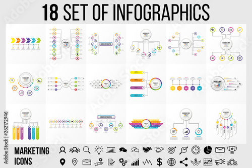 Vector 18 Set Of Infographics Template Design . Business Data Visualization Timeline with Marketing Icons most useful can be used for presentation  diagrams  annual reports  workflow layout