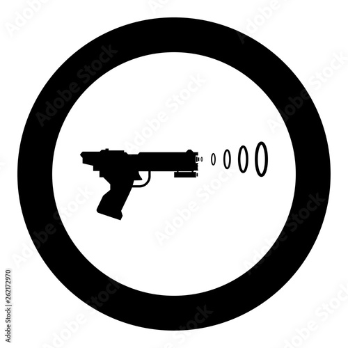 Space Blaster Children's Toy Futuristic gun Space gun shooting blaster wave icon in circle round black color vector illustration flat style image