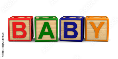 word baby from wooden cubes...